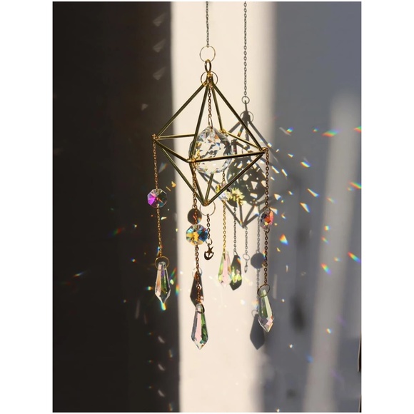 Boho Hanging Ceiling Wall Gold Tone Decor Sun Catcher - Picture 2 of 5
